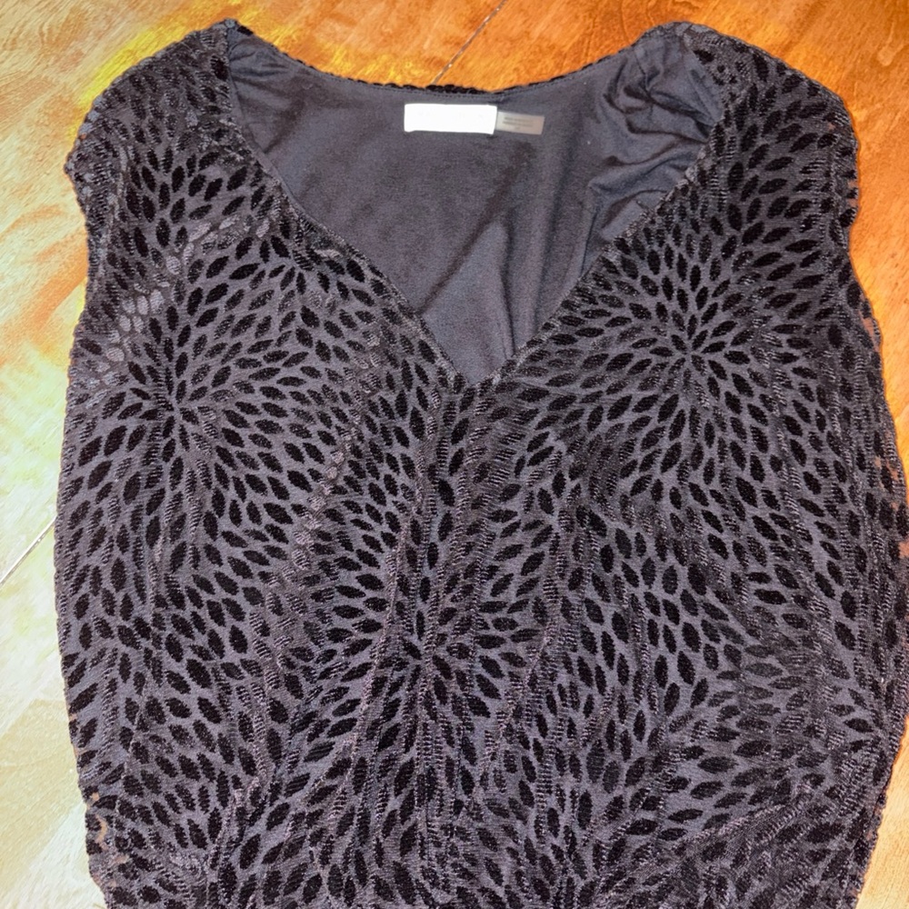 Ramy Brook Black Regina Velvet Embossed Burnout Cap Sleeve V-Neck Bodysuit Small - Picture 6 of 10